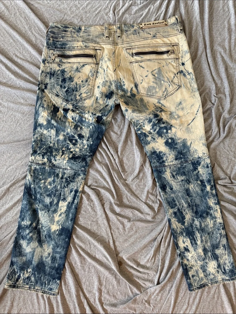 Rock Revival Men's Slim Straight Acid-Wash Jeans in Blue and Cream